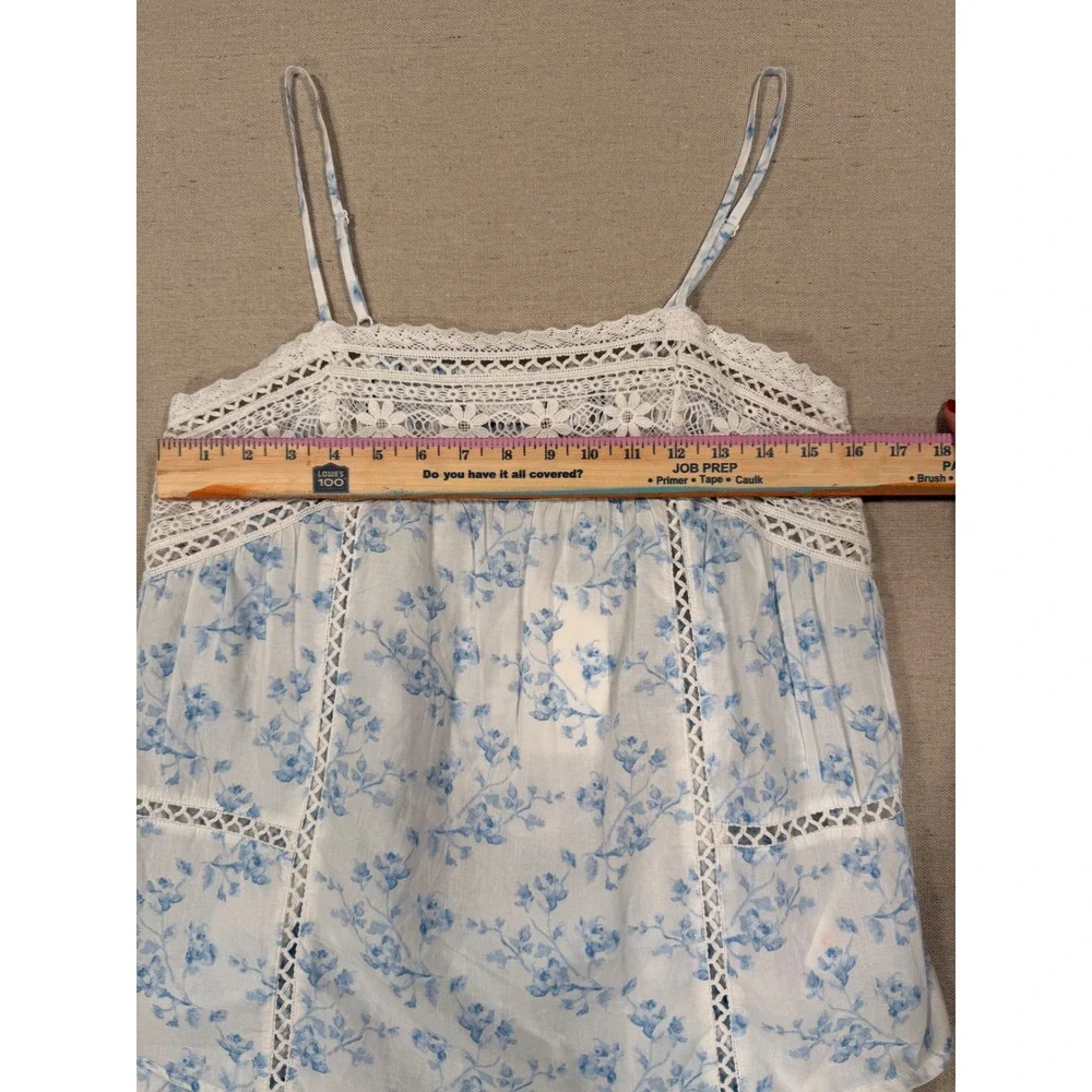 Caroline Constas Women Blue White Floral Cotton Pajama Set Cami Shorts Small NWT